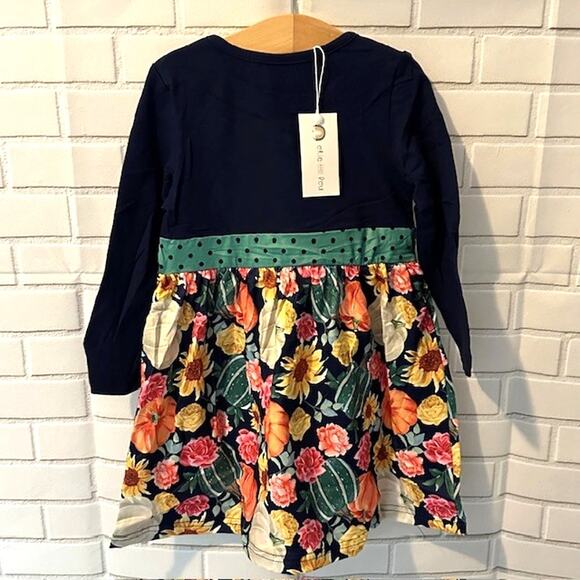 Toddler Girls 2T (S) Okie & Lou Blue Green Floral Pumpkins Harvest Dress - Picture 4 of 8